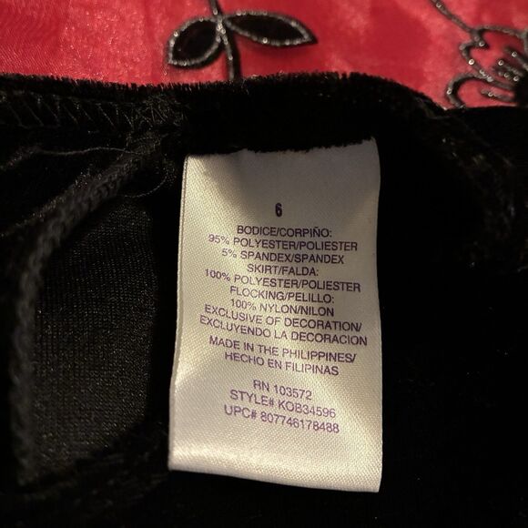 Blueberi Boulevard Girls Red Black Party Dress. Velvet Feel Top, Embroidered 6 - Picture 6 of 11